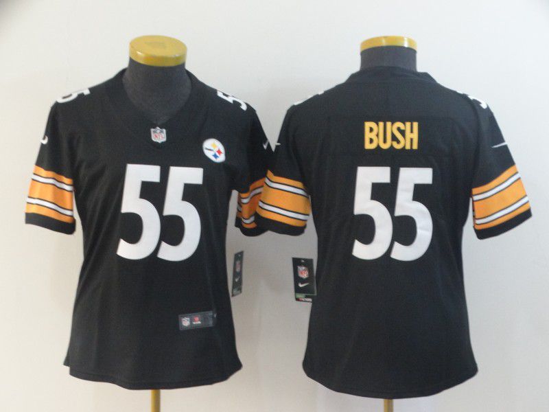 Women Pittsburgh Steelers #55 Bush Black Nike Vapor Untouchable Limited NFL Jerseys->women nfl jersey->Women Jersey